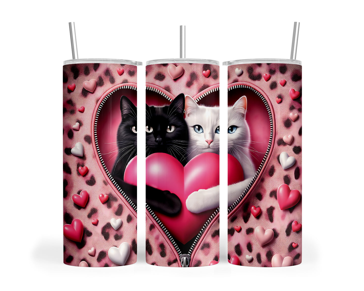 Skinny Tumbler with Straw, 20oz, Cat, Valentines Day, awd-756