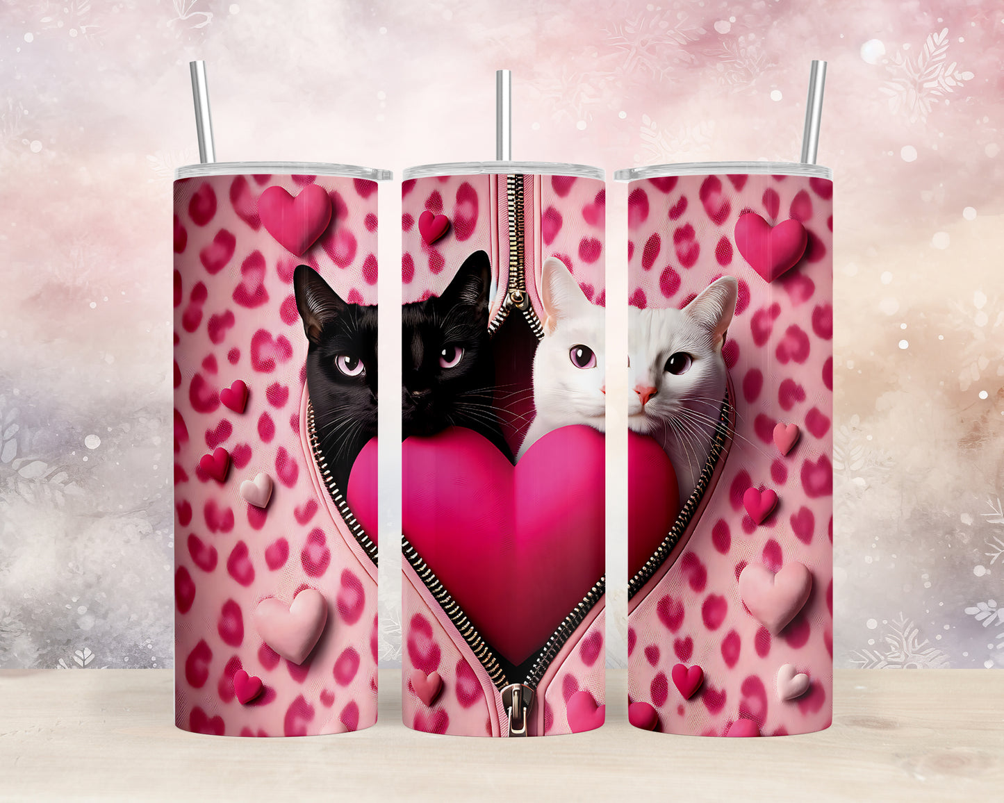 Skinny Tumbler with Straw, 20oz, Cat, Valentines Day, awd-757