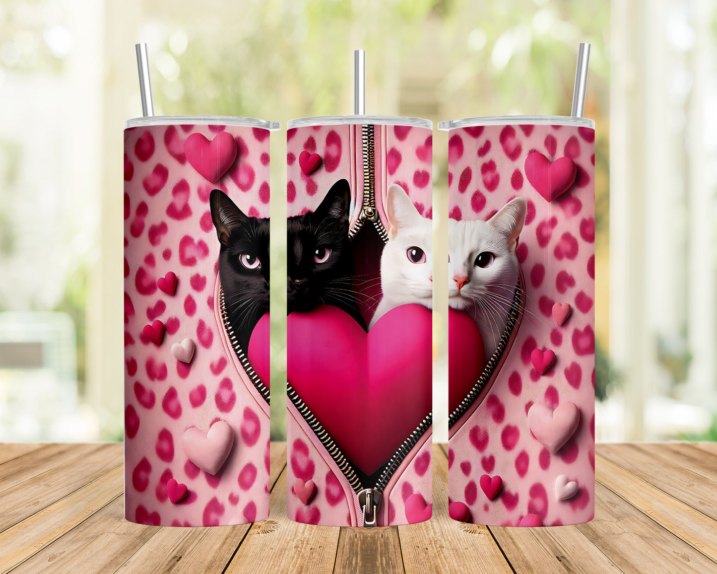 Skinny Tumbler with Straw, 20oz, Cat, Valentines Day, awd-757