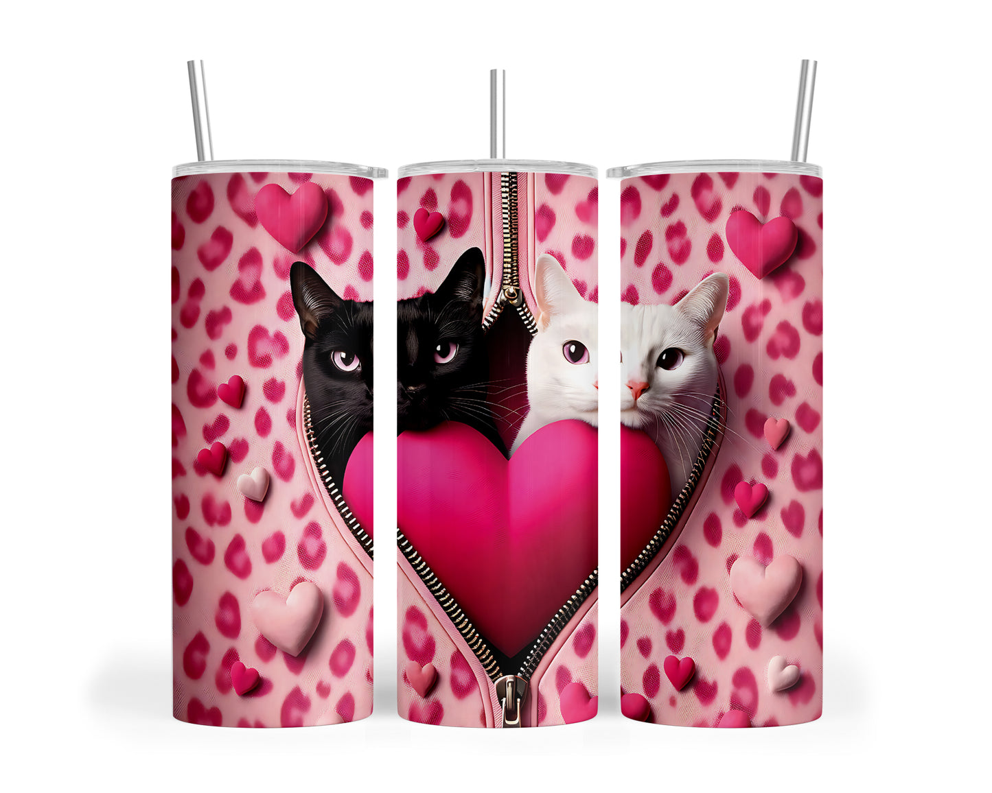 Skinny Tumbler with Straw, 20oz, Cat, Valentines Day, awd-757