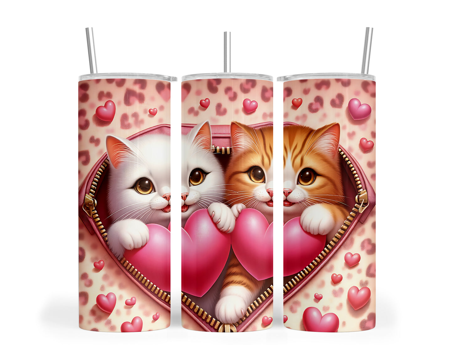 Skinny Tumbler with Straw, 20oz, Cat, Valentines Day, awd-758