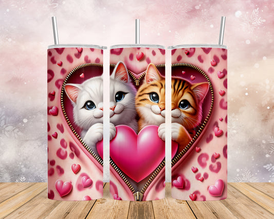 Skinny Tumbler with Straw, 20oz, Cat, Valentines Day, awd-759