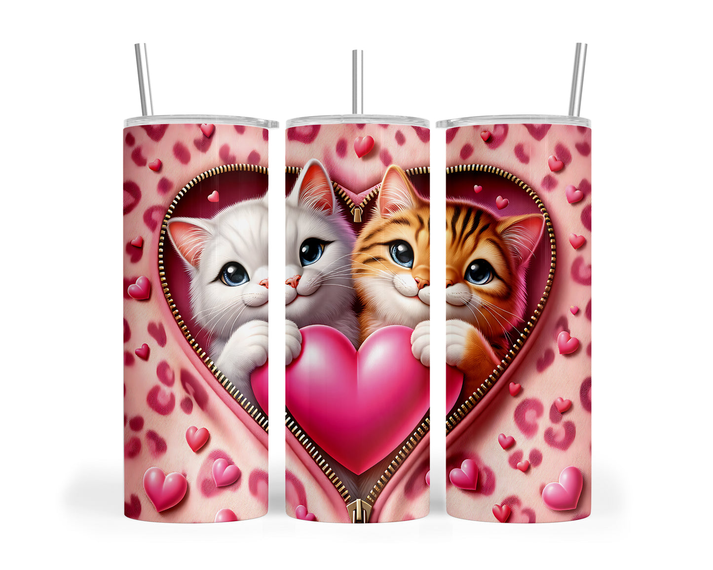 Skinny Tumbler with Straw, 20oz, Cat, Valentines Day, awd-759