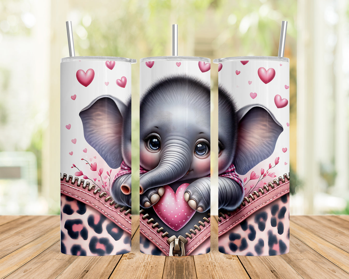 Skinny Tumbler with Straw, 20oz, Elephant, Valentines Day, awd-760