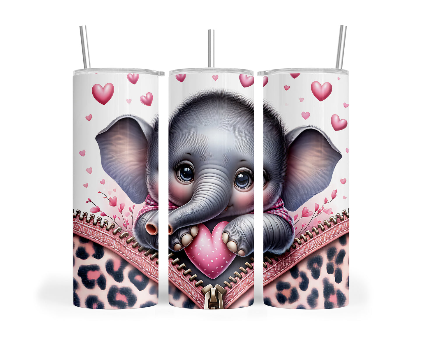 Skinny Tumbler with Straw, 20oz, Elephant, Valentines Day, awd-760