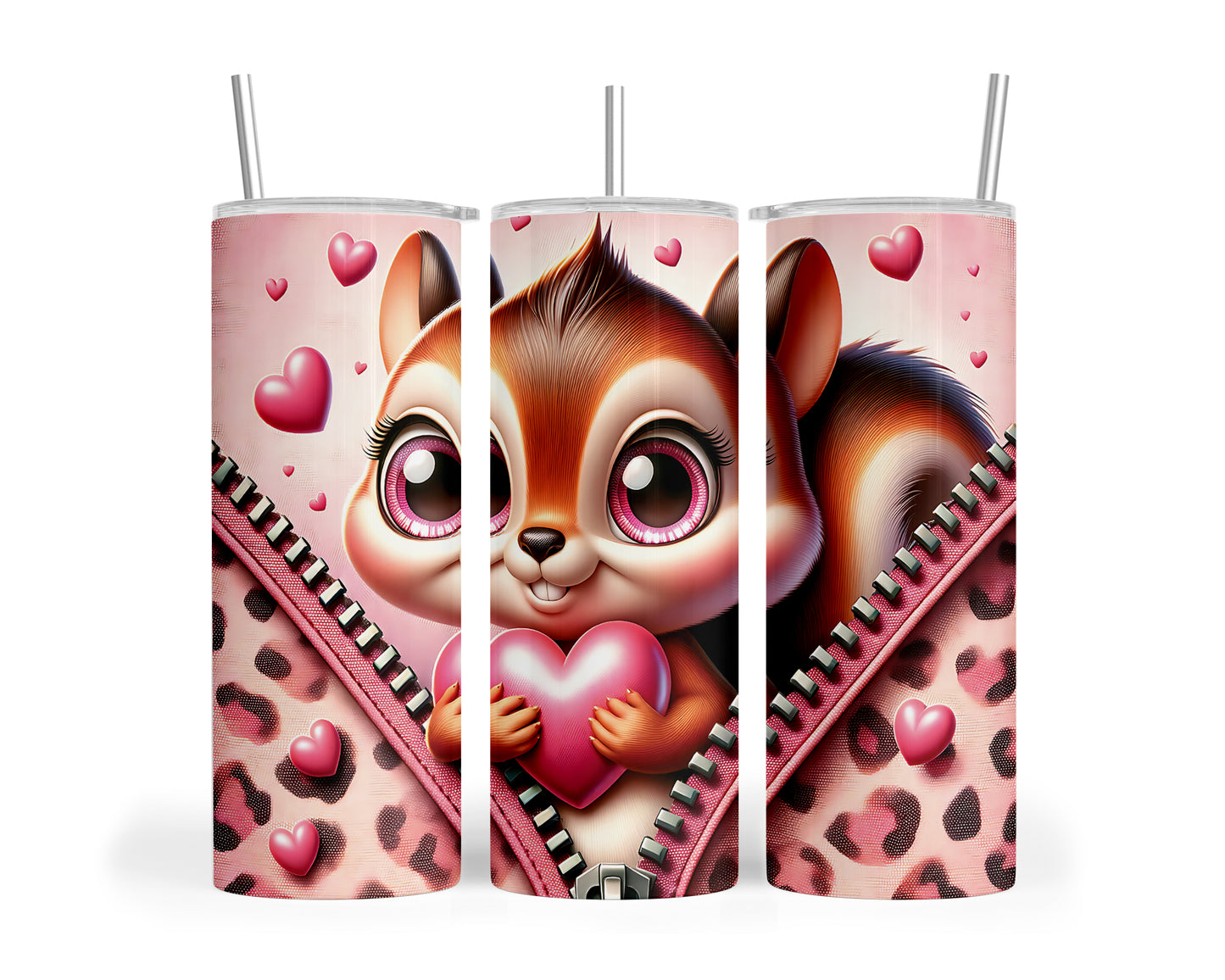 Skinny Tumbler with Straw, 20oz, Chipmunk, Valentines Day, awd-767