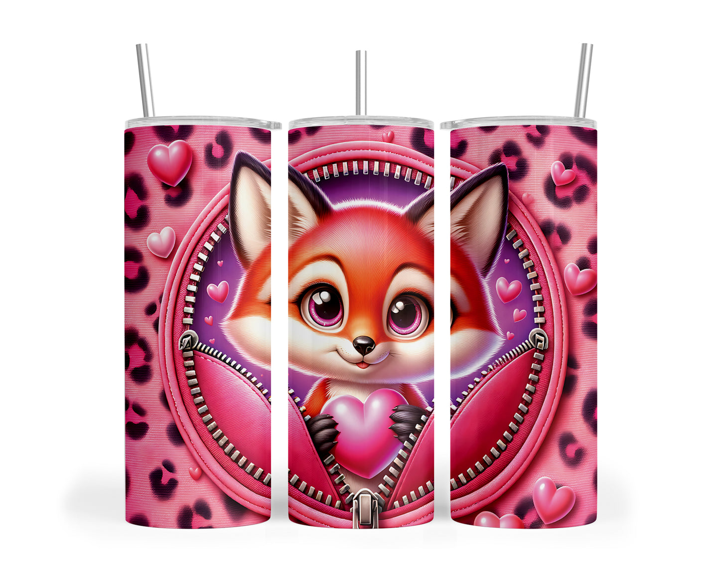 Skinny Tumbler with Straw, 20oz, Fox, Valentines Day, awd-768