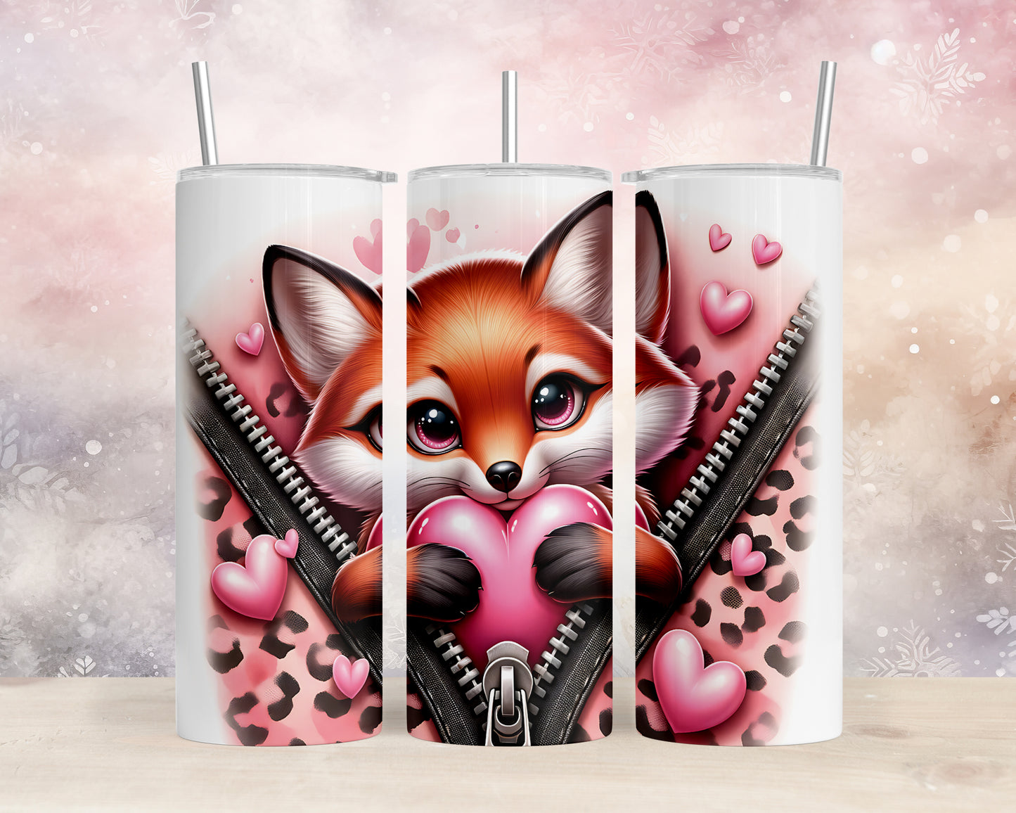 Skinny Tumbler with Straw, 20oz, Fox, Valentines Day, awd-770