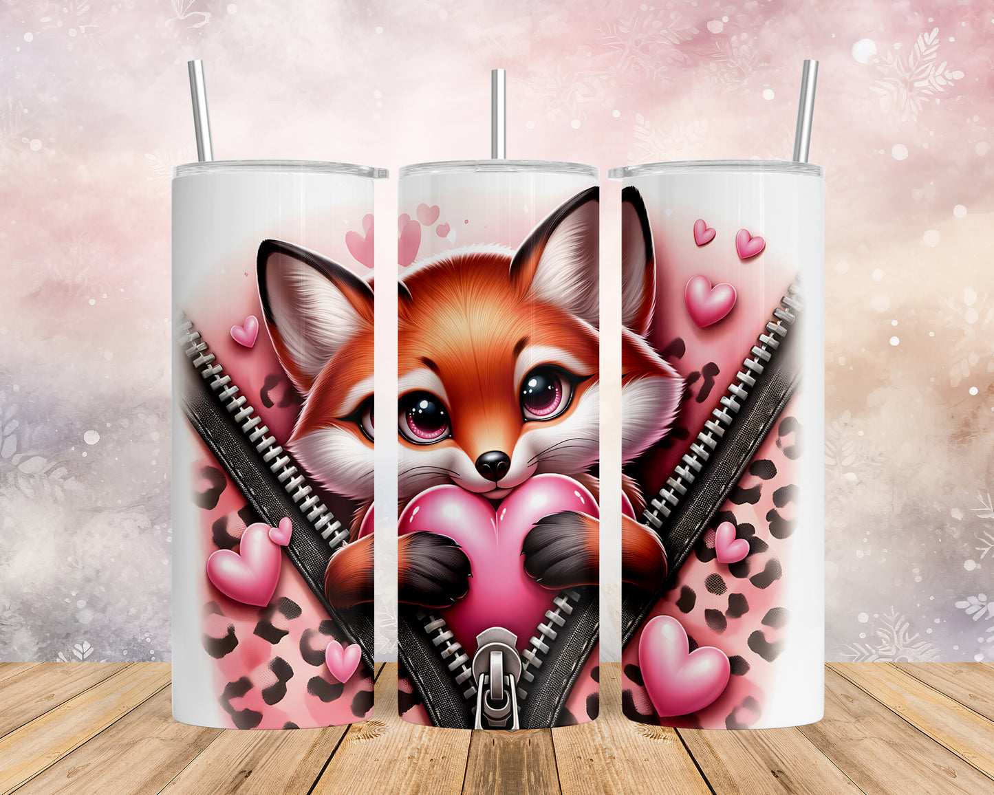 Skinny Tumbler with Straw, 20oz, Fox, Valentines Day, awd-770