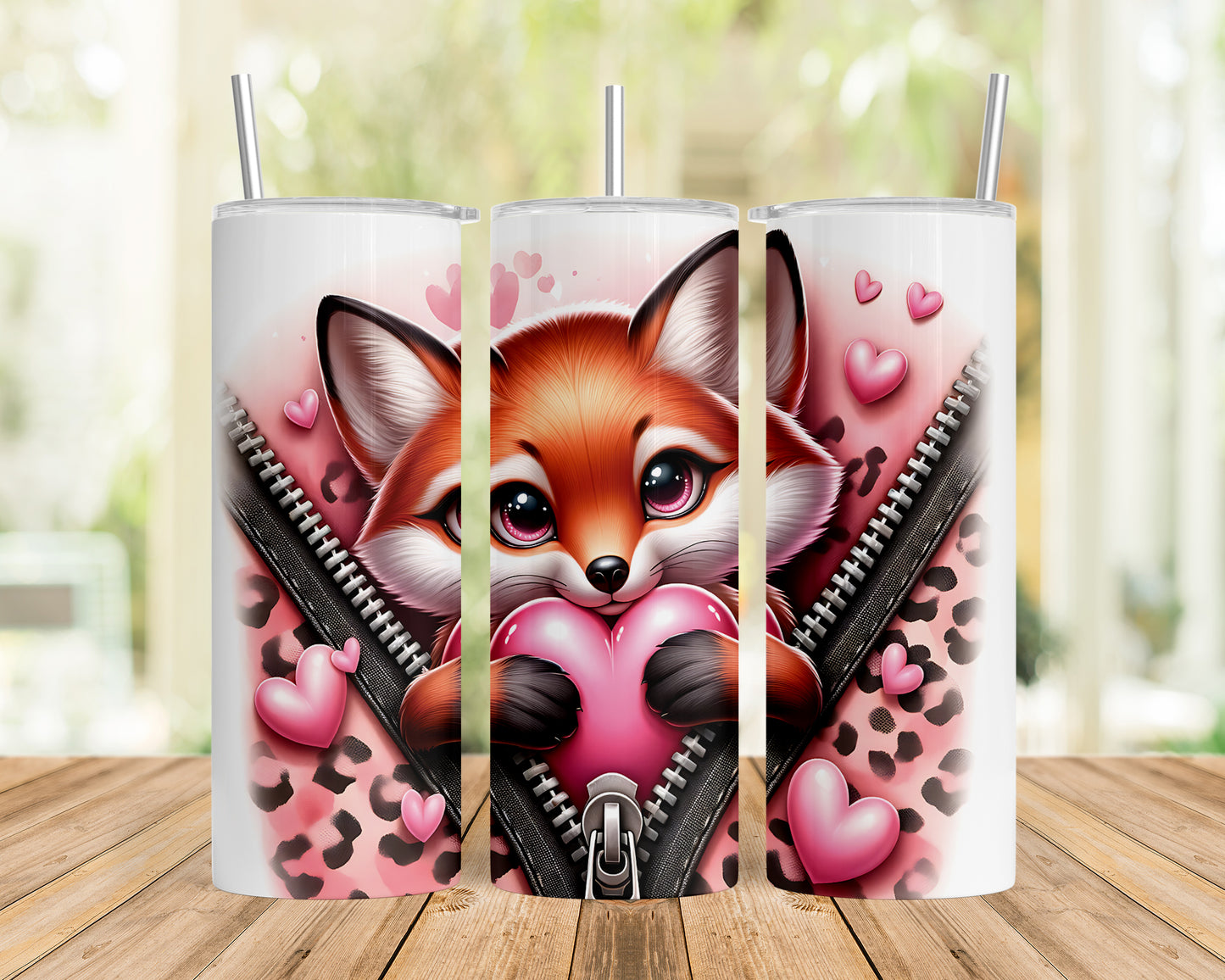 Skinny Tumbler with Straw, 20oz, Fox, Valentines Day, awd-770