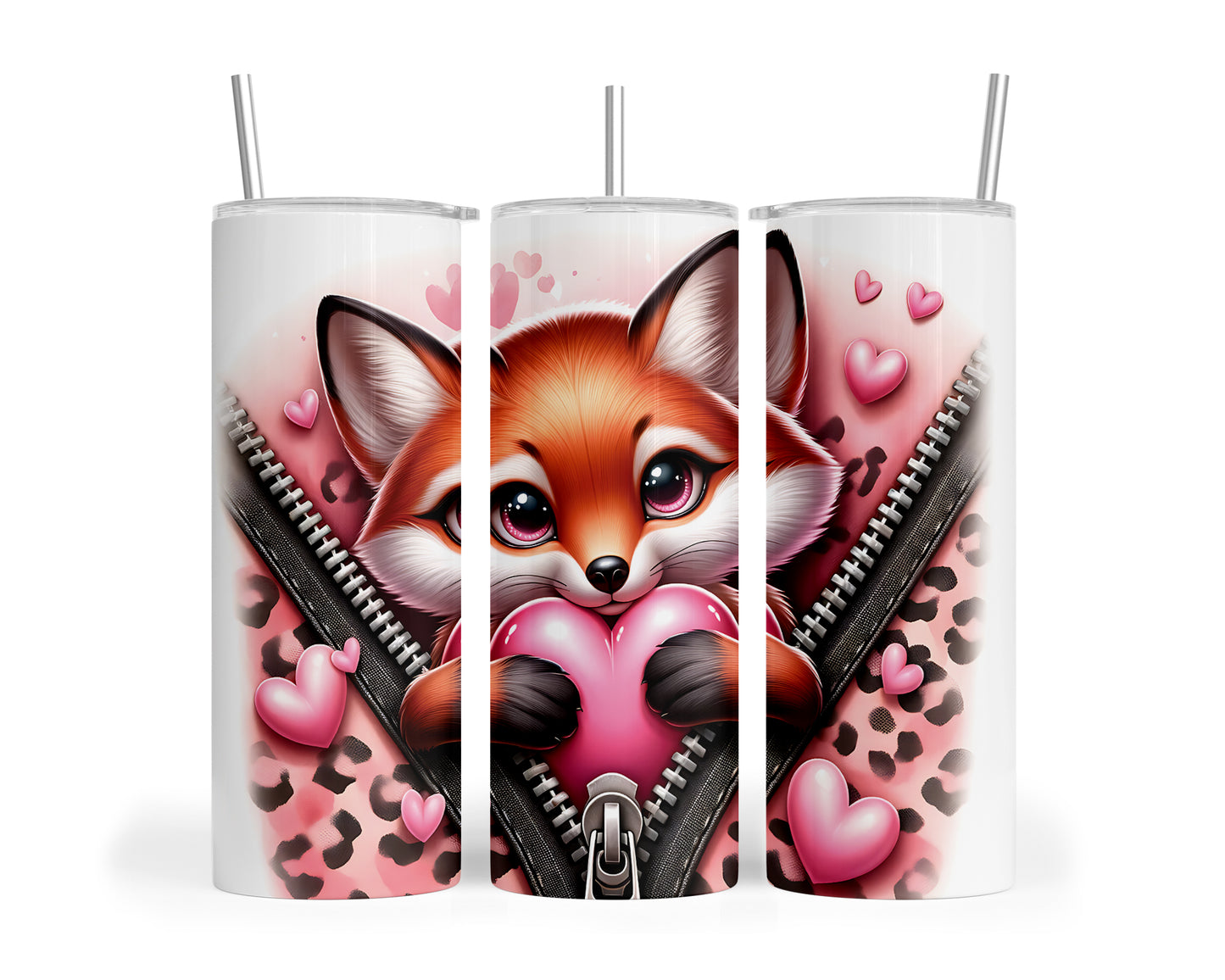 Skinny Tumbler with Straw, 20oz, Fox, Valentines Day, awd-770