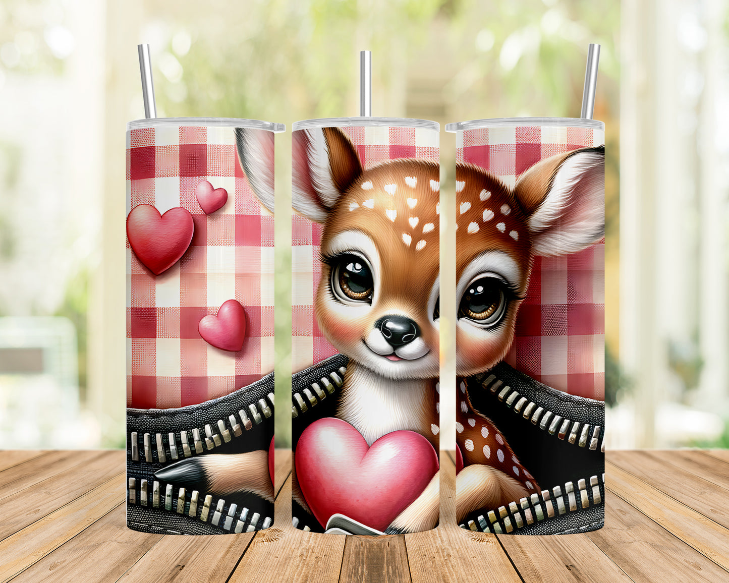 Skinny Tumbler with Straw, 20oz, Deer, Valentines Day, awd-802