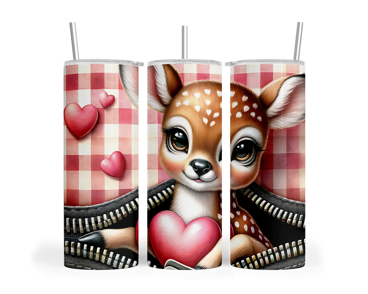 Skinny Tumbler with Straw, 20oz, Deer, Valentines Day, awd-802