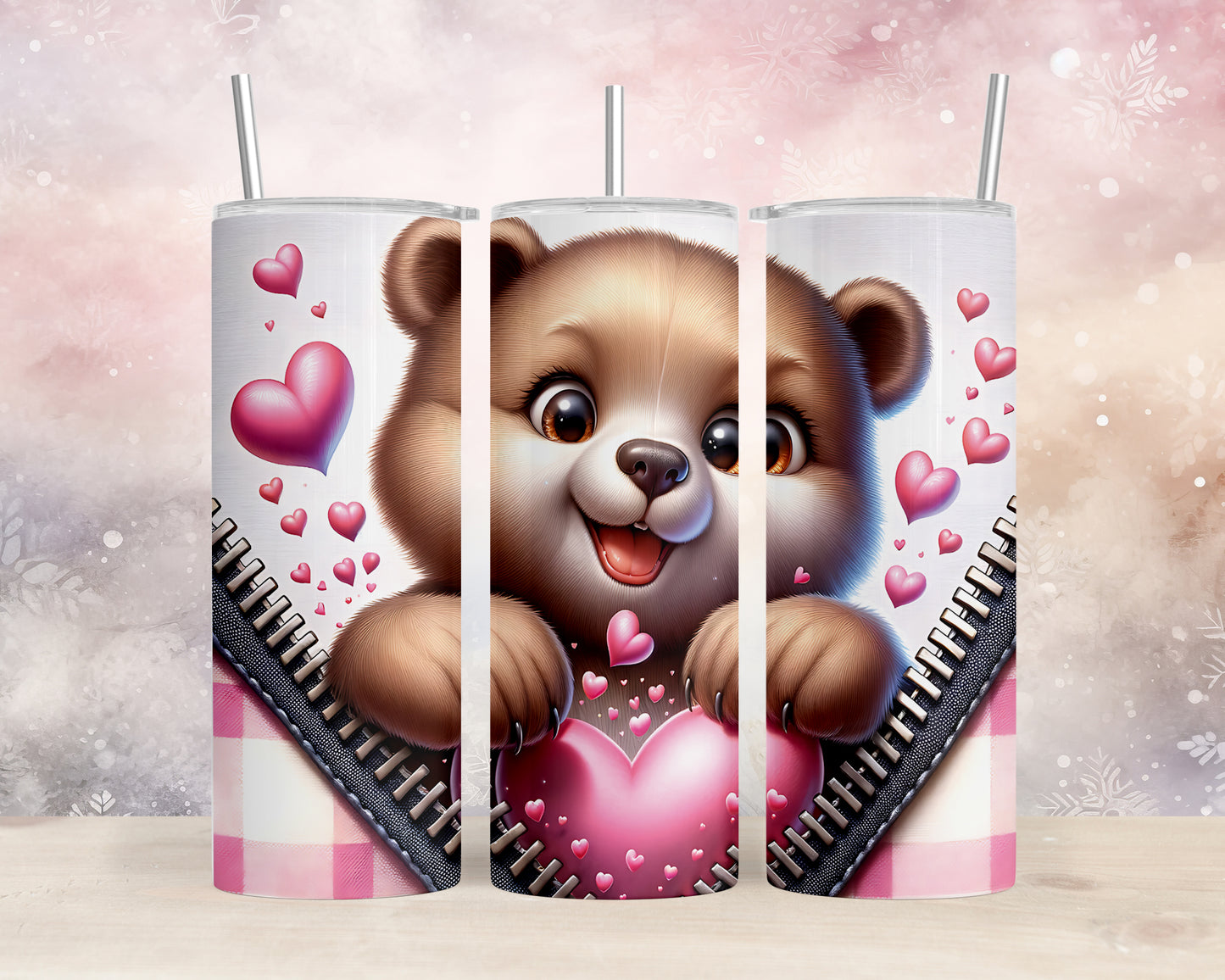 Skinny Tumbler with Straw, 20oz, Bear, Valentines Day, awd-807