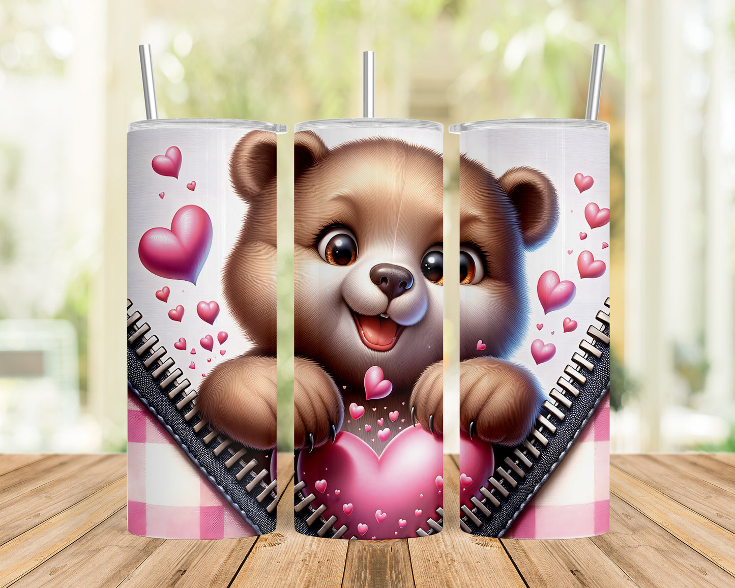 Skinny Tumbler with Straw, 20oz, Bear, Valentines Day, awd-807