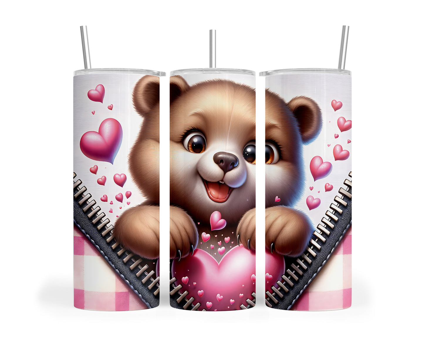 Skinny Tumbler with Straw, 20oz, Bear, Valentines Day, awd-807