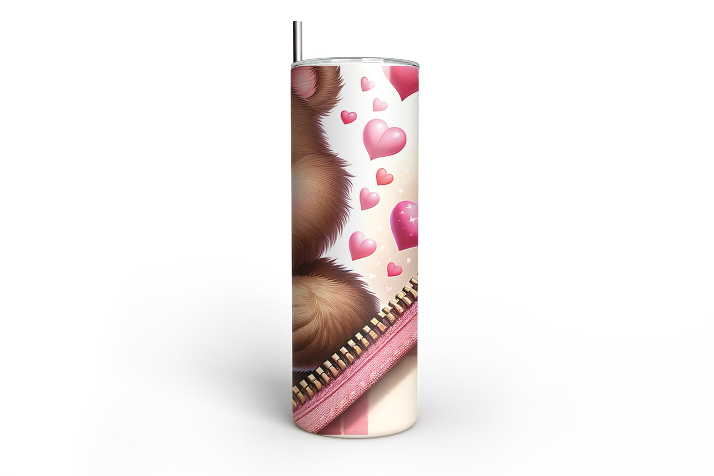 Skinny Tumbler with Straw, 20oz, Bear, Valentines Day, awd-808