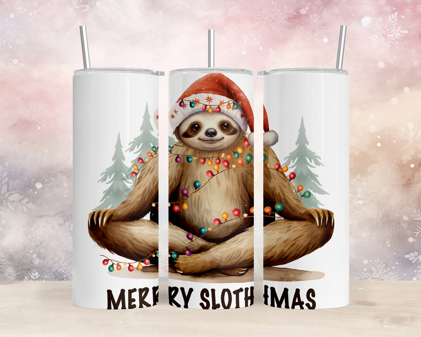 Skinny Tumbler with Straw, 20oz, Christmas, Sloth, awd-810