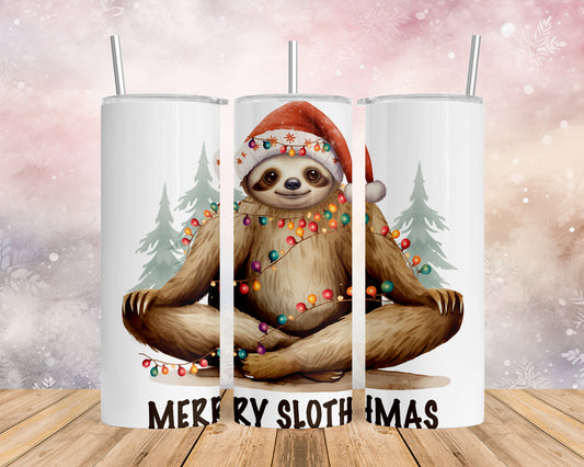 Skinny Tumbler with Straw, 20oz, Christmas, Sloth, awd-810