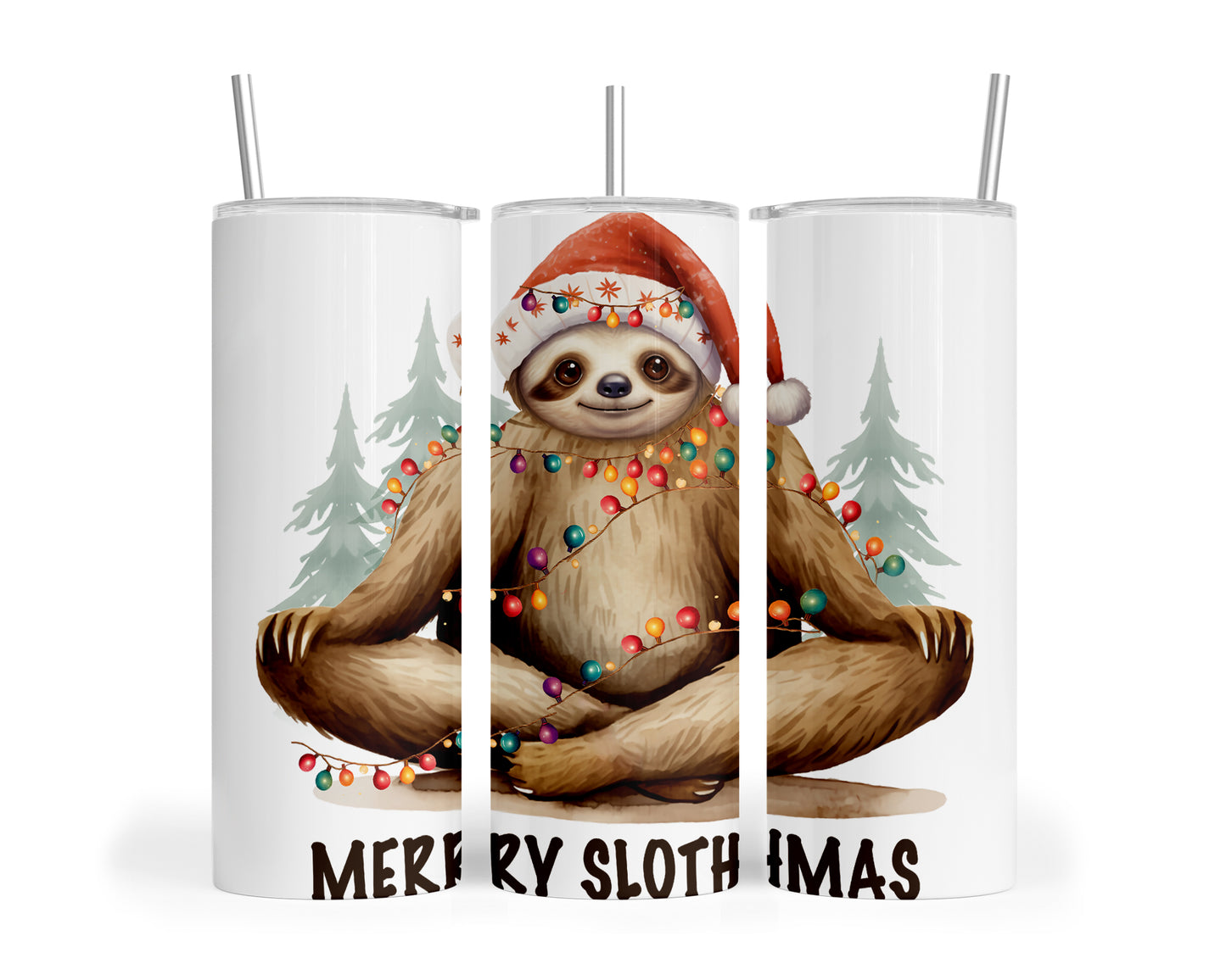 Skinny Tumbler with Straw, 20oz, Christmas, Sloth, awd-810