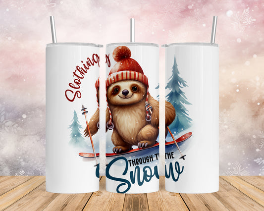 Skinny Tumbler with Straw, 20oz, Christmas, Sloth, awd-813