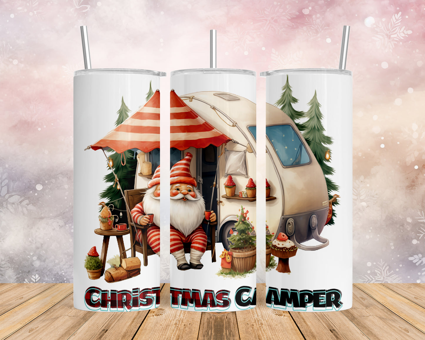 Skinny Tumbler with Straw, 20oz, Christmas Camper, awd-819