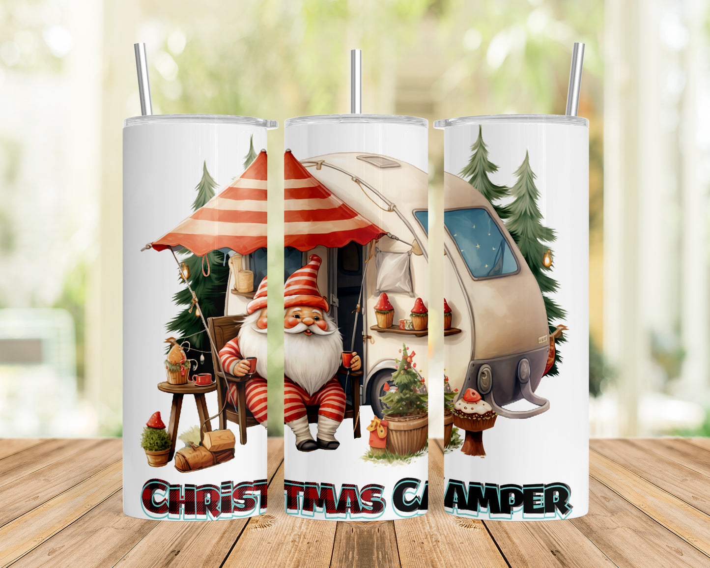 Skinny Tumbler with Straw, 20oz, Christmas Camper, awd-819