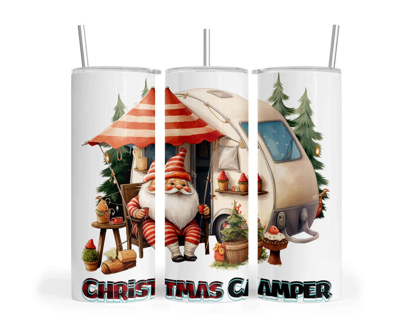 Skinny Tumbler with Straw, 20oz, Christmas Camper, awd-819