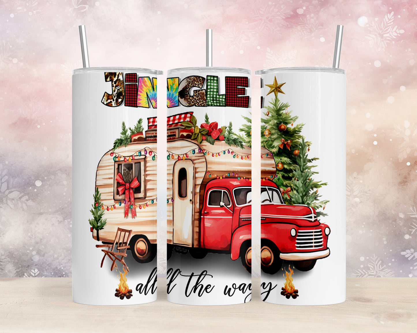 Skinny Tumbler with Straw, 20oz, Christmas Camper, Jingle all the Way, awd-823