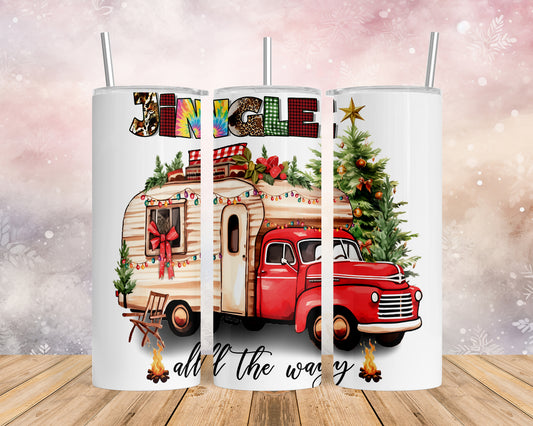 Skinny Tumbler with Straw, 20oz, Christmas Camper, Jingle all the Way, awd-823