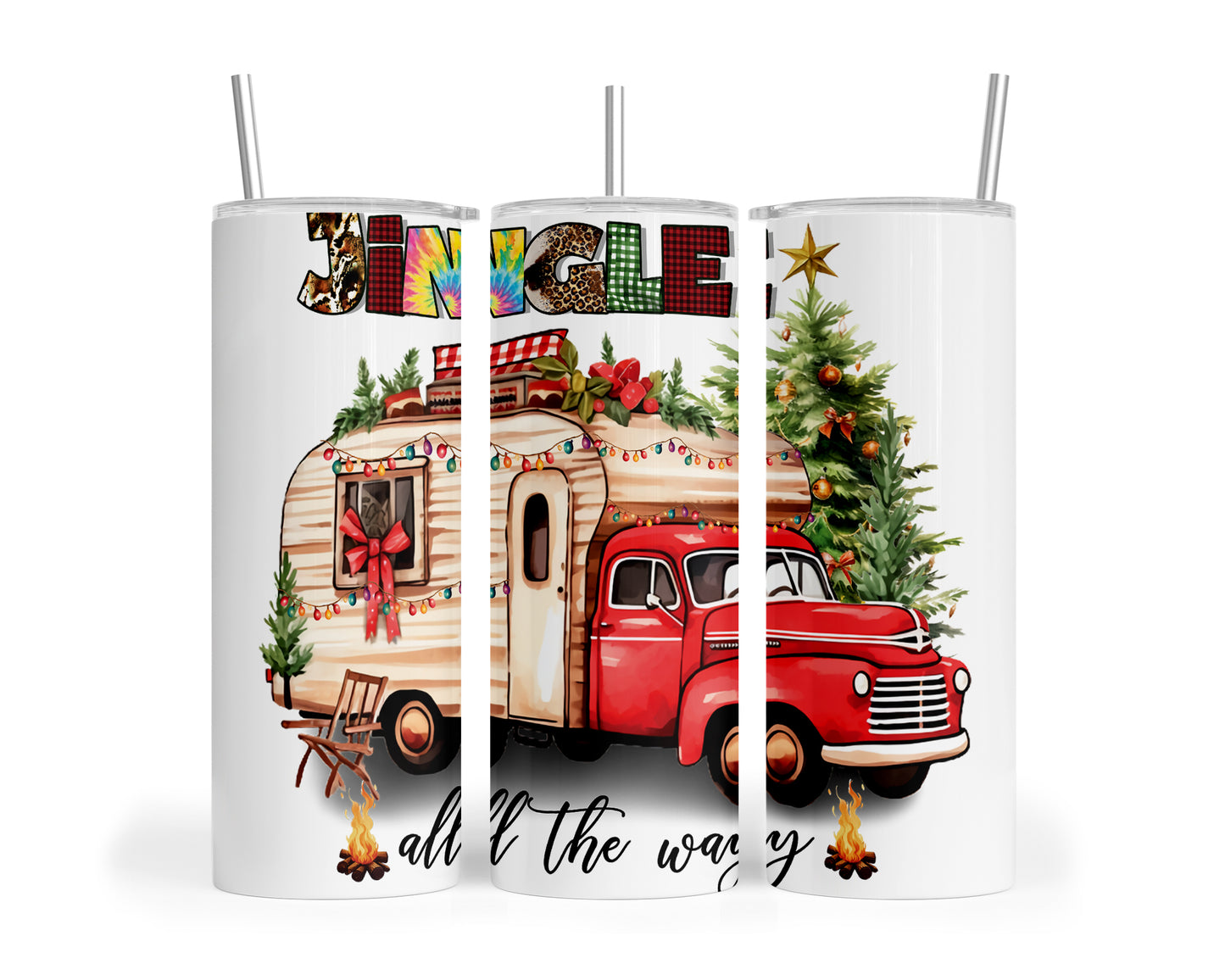 Skinny Tumbler with Straw, 20oz, Christmas Camper, Jingle all the Way, awd-823