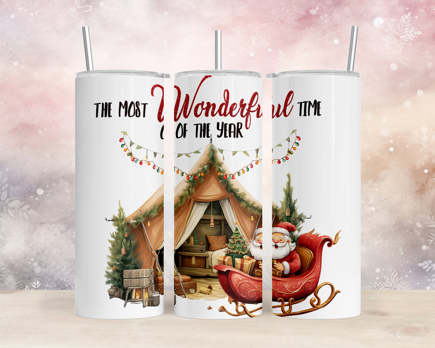 Skinny Tumbler with Straw, 20oz, Christmas Camper, The Most Wonderful Time of the Year, awd-827