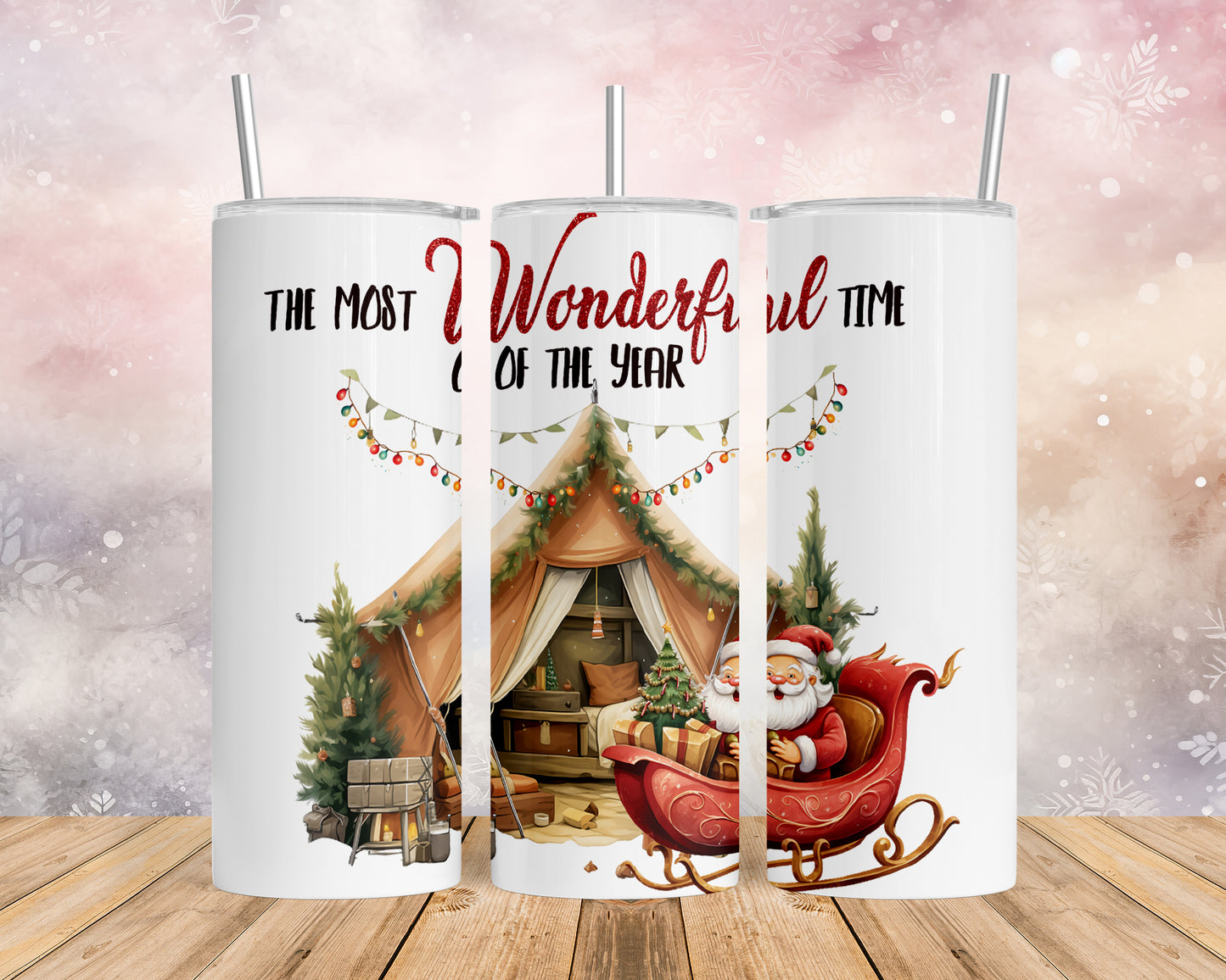 Skinny Tumbler with Straw, 20oz, Christmas Camper, The Most Wonderful Time of the Year, awd-827