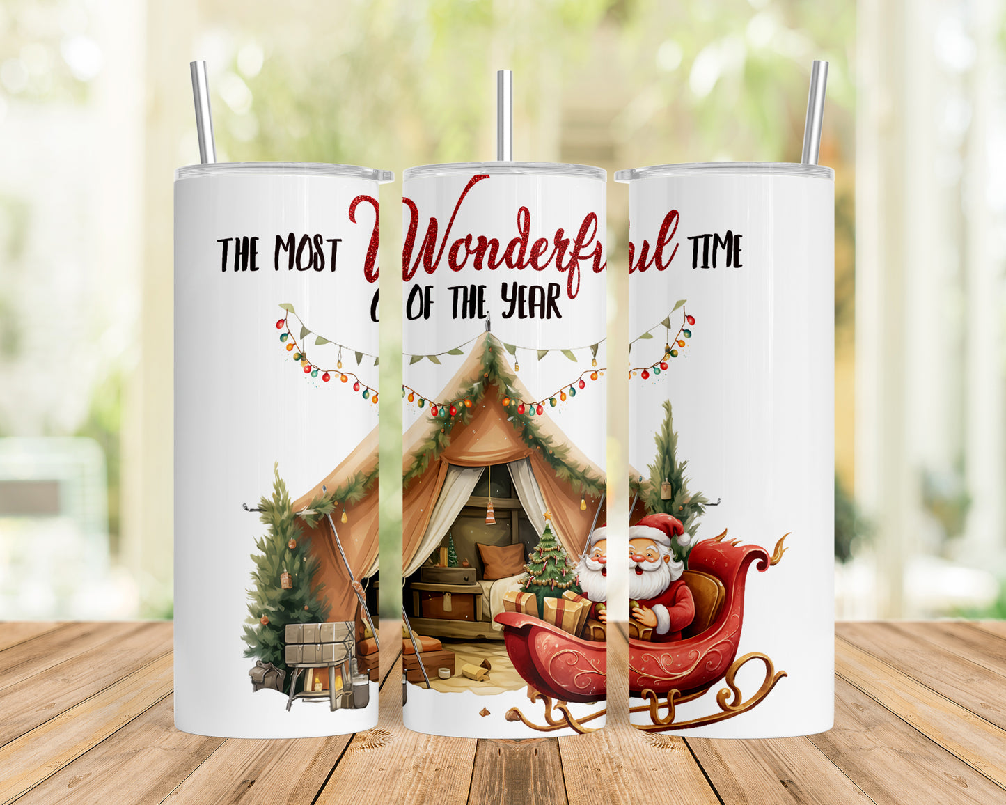 Skinny Tumbler with Straw, 20oz, Christmas Camper, The Most Wonderful Time of the Year, awd-827