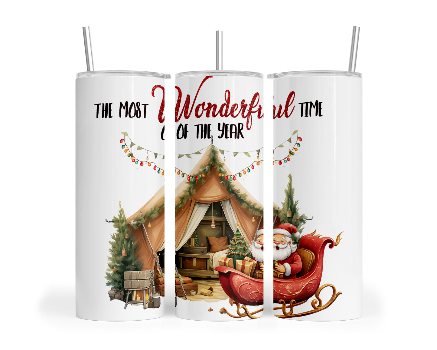 Skinny Tumbler with Straw, 20oz, Christmas Camper, The Most Wonderful Time of the Year, awd-827