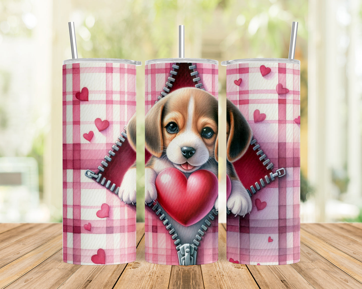 Skinny Tumbler with Straw, 20oz, Dog, Valentines Day, awd-828