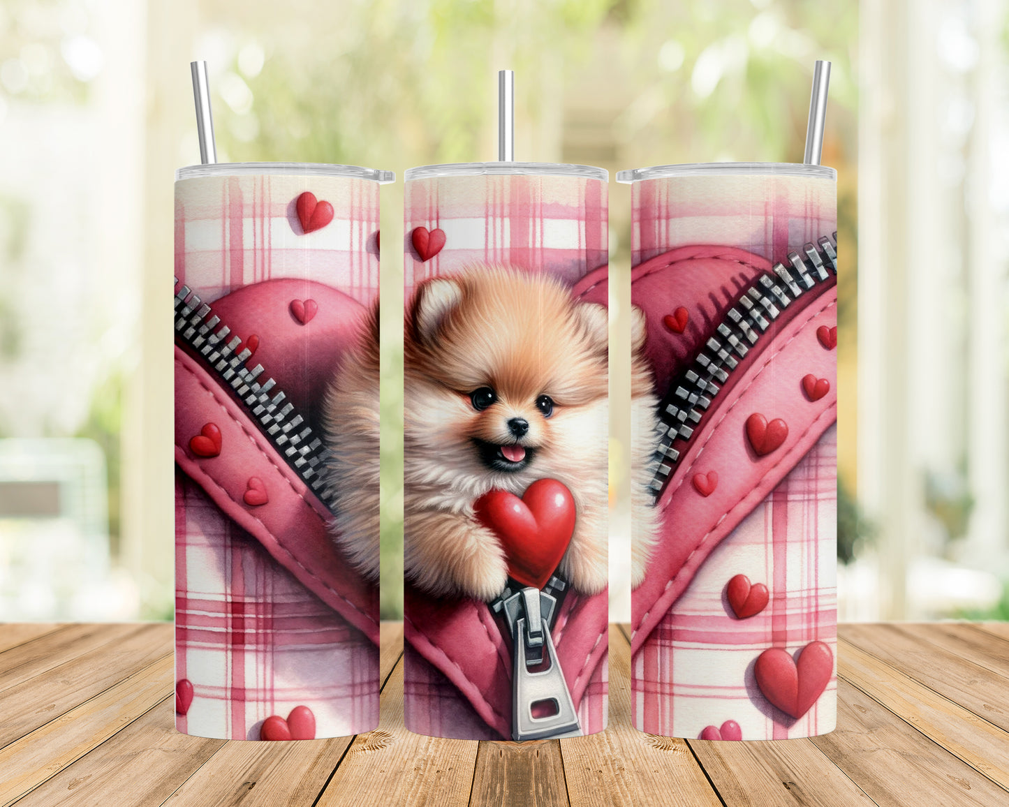 Skinny Tumbler with Straw, 20oz, Dog, Valentines Day, awd-830