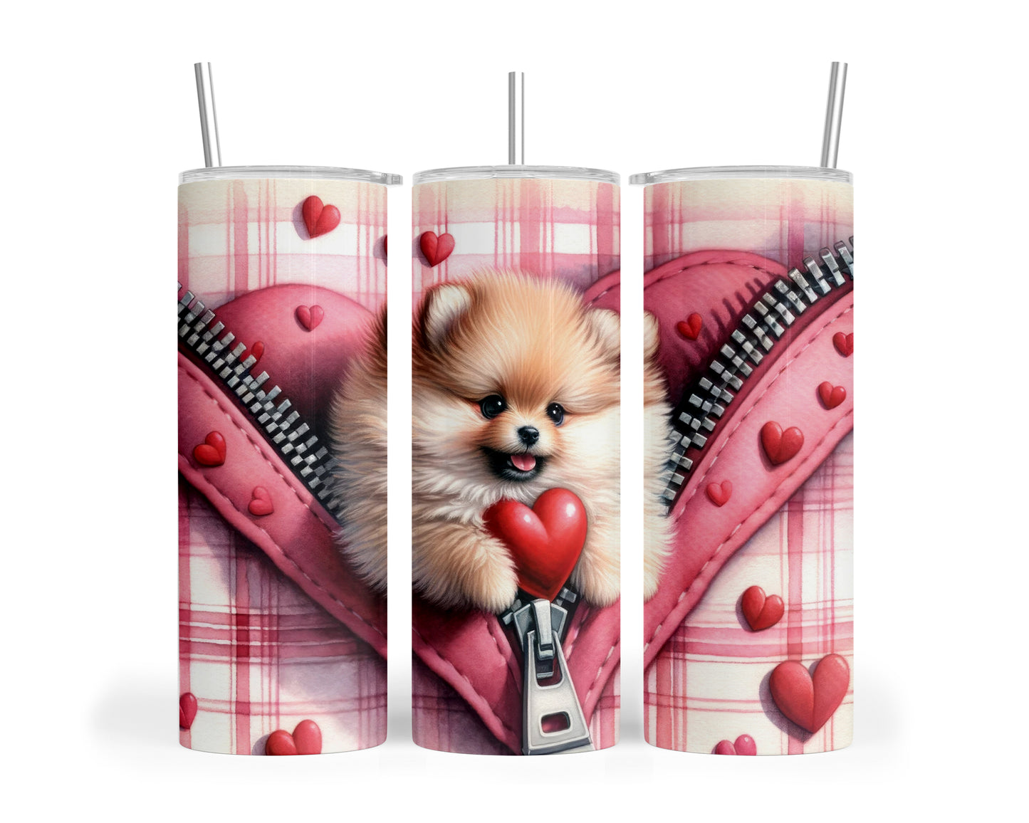 Skinny Tumbler with Straw, 20oz, Dog, Valentines Day, awd-830