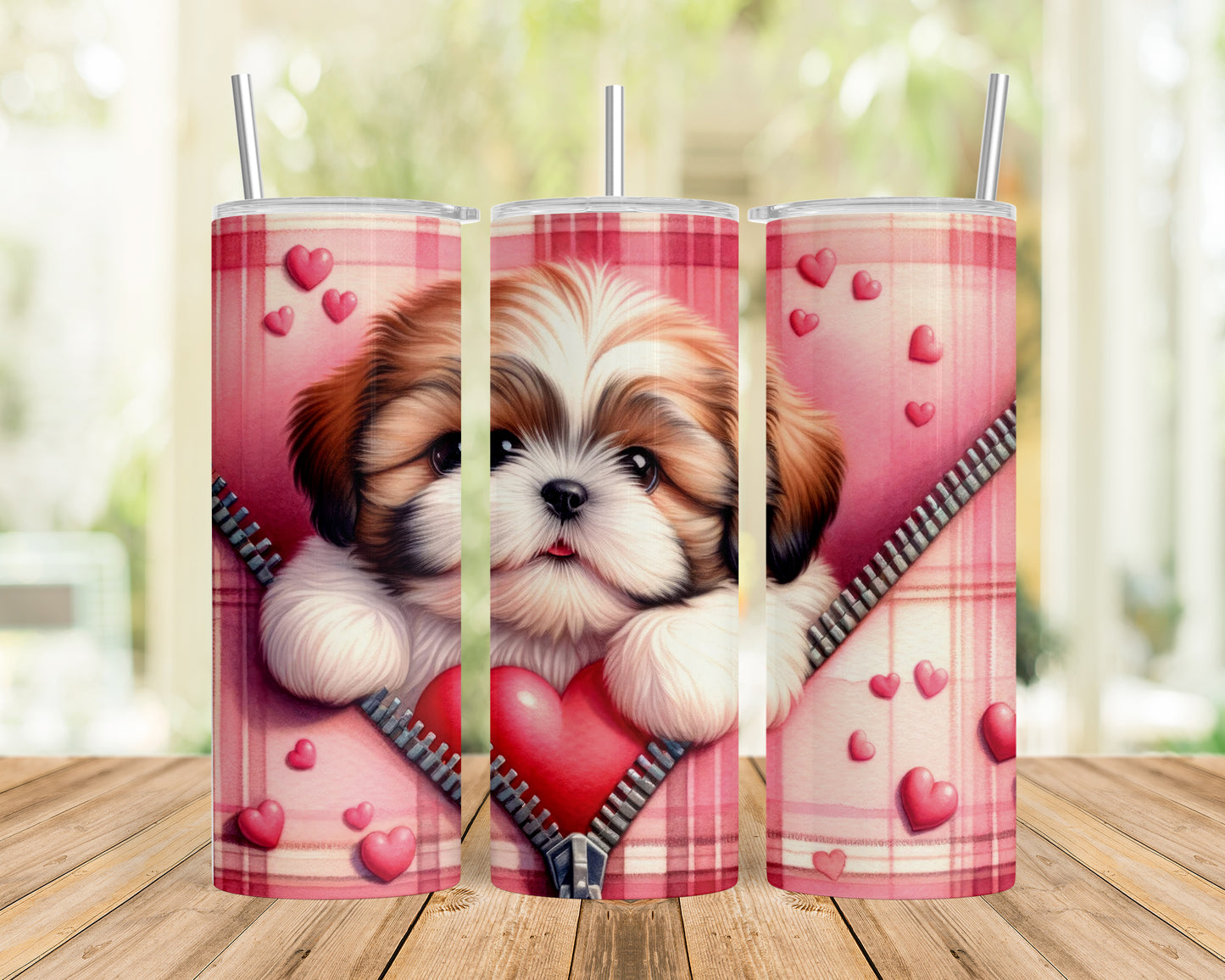 Skinny Tumbler with Straw, 20oz, Dog, Valentines Day, awd-831