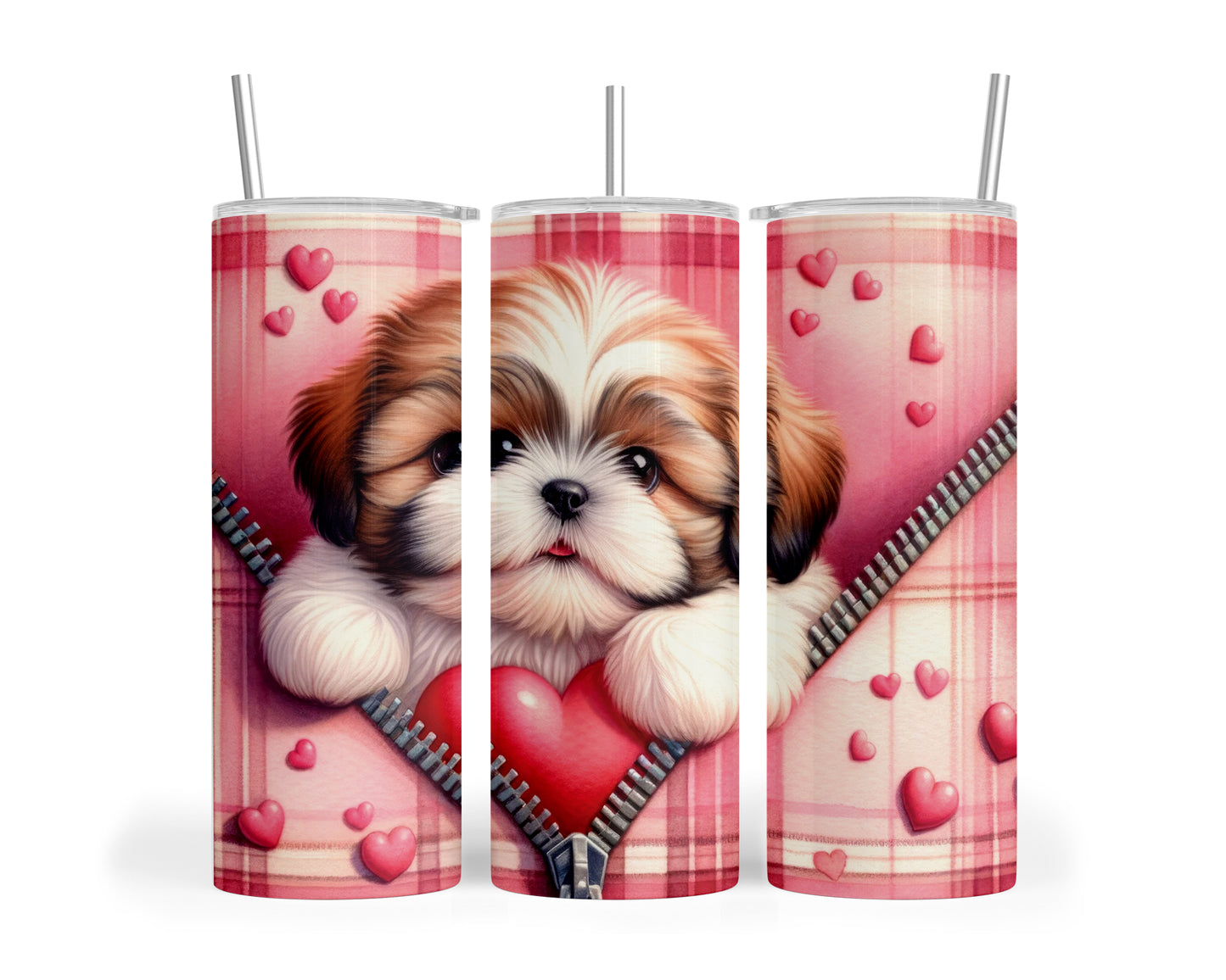 Skinny Tumbler with Straw, 20oz, Dog, Valentines Day, awd-831