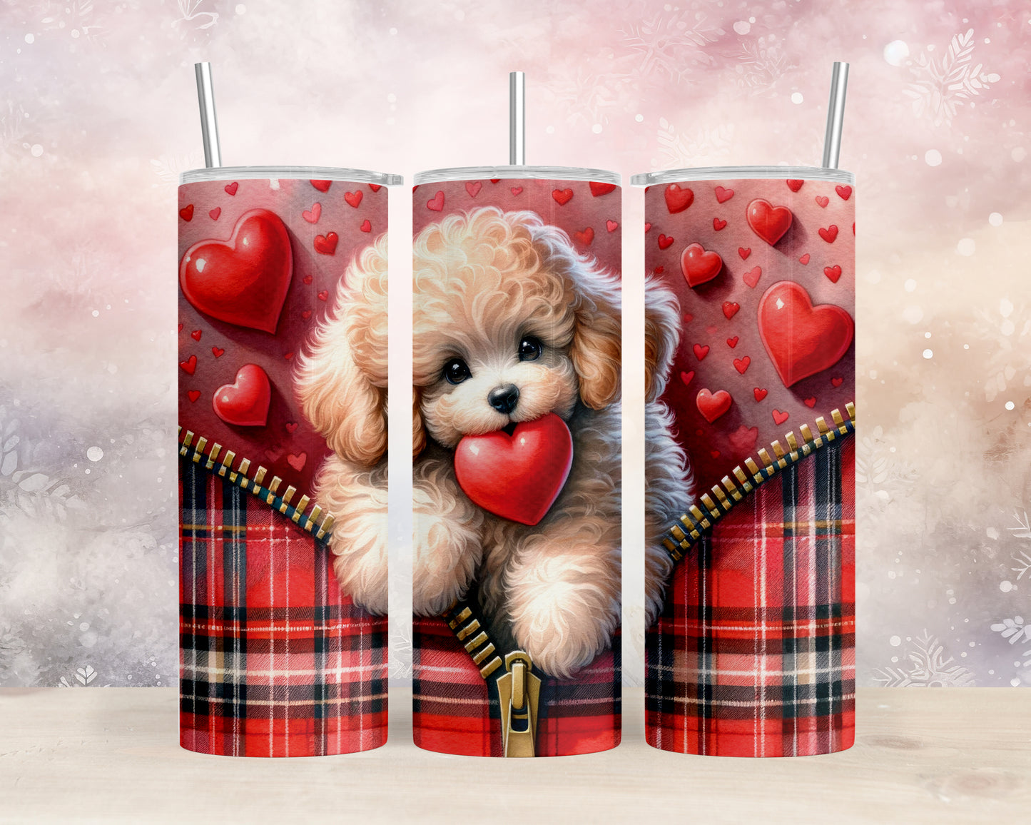 Skinny Tumbler with Straw, 20oz, Dog, Valentines Day, awd-836