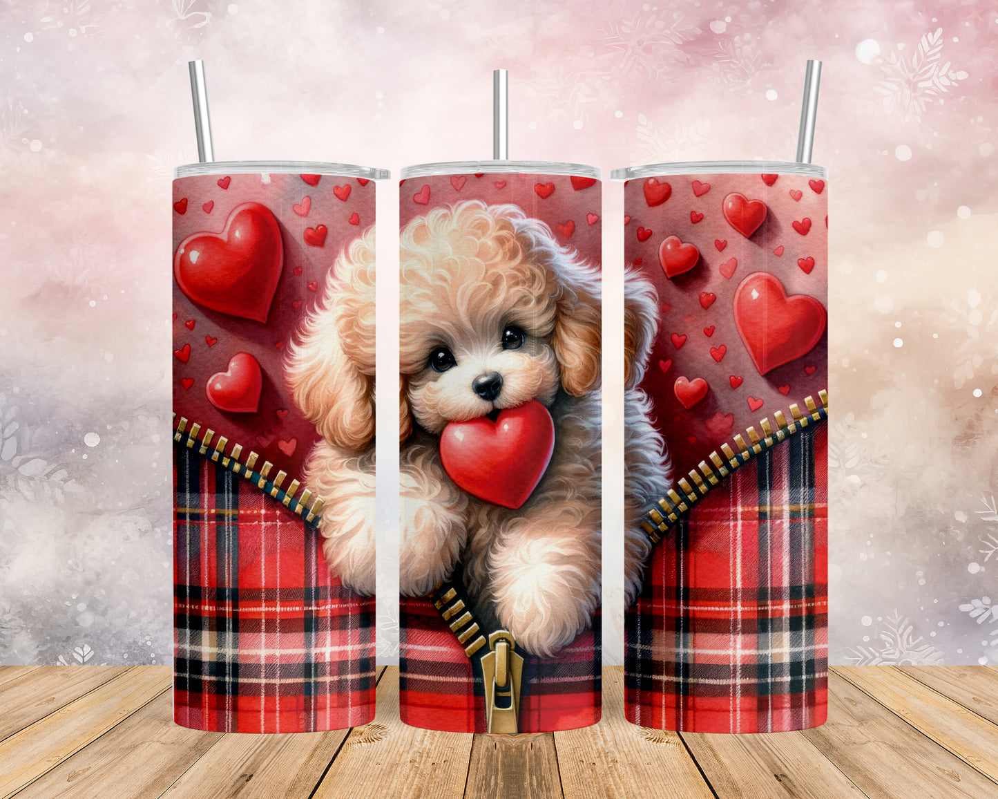 Skinny Tumbler with Straw, 20oz, Dog, Valentines Day, awd-836