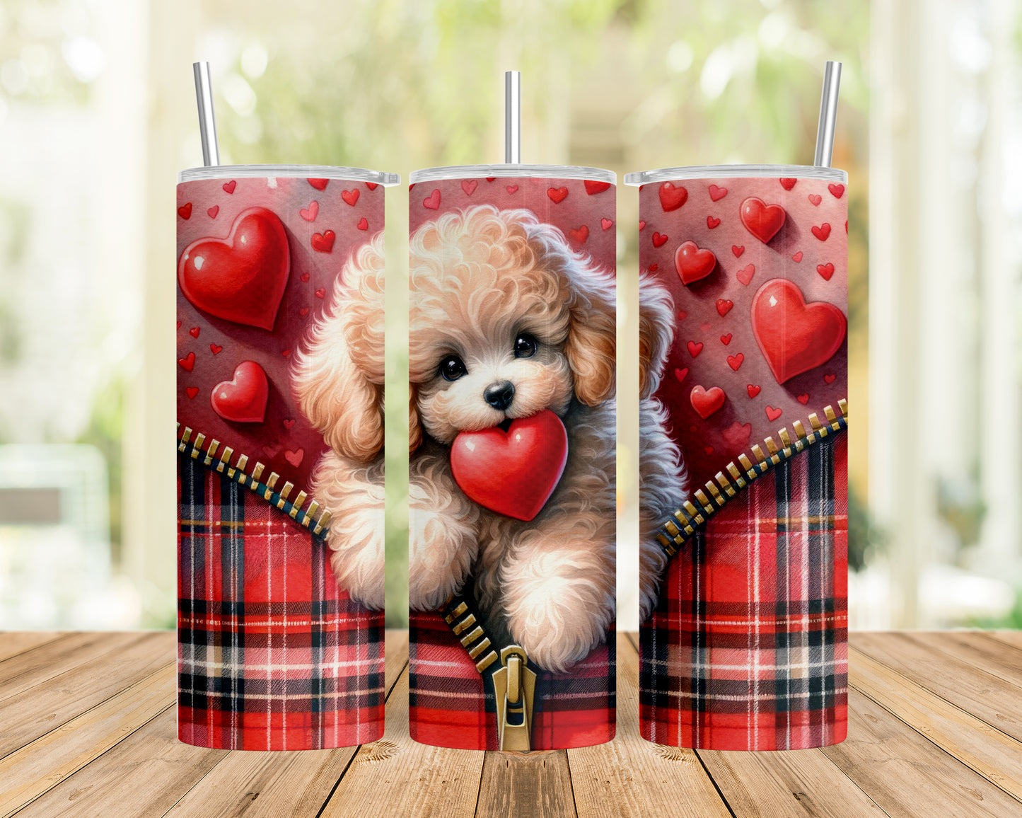 Skinny Tumbler with Straw, 20oz, Dog, Valentines Day, awd-836