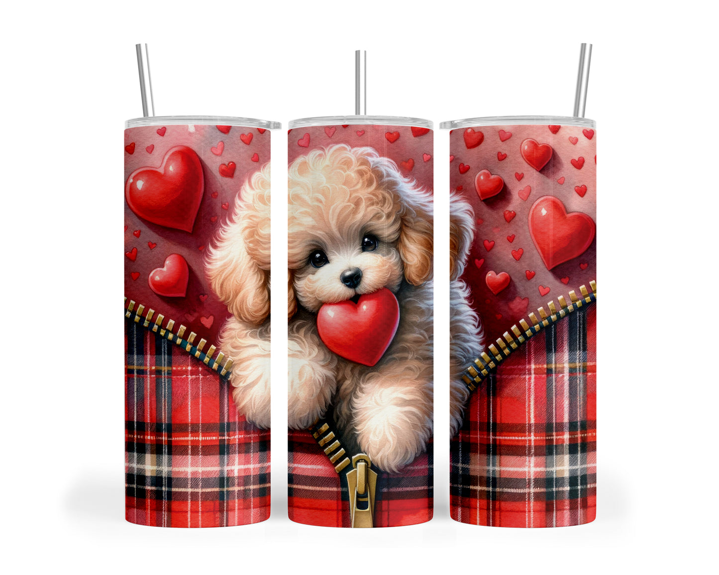 Skinny Tumbler with Straw, 20oz, Dog, Valentines Day, awd-836