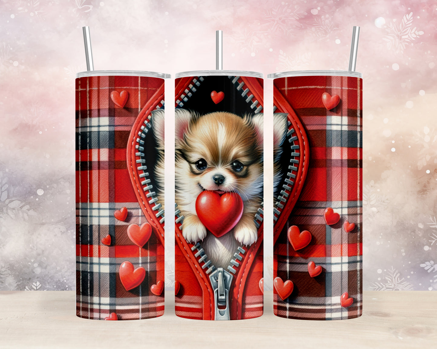 Skinny Tumbler with Straw, 20oz, Dog, Valentines Day, awd-838