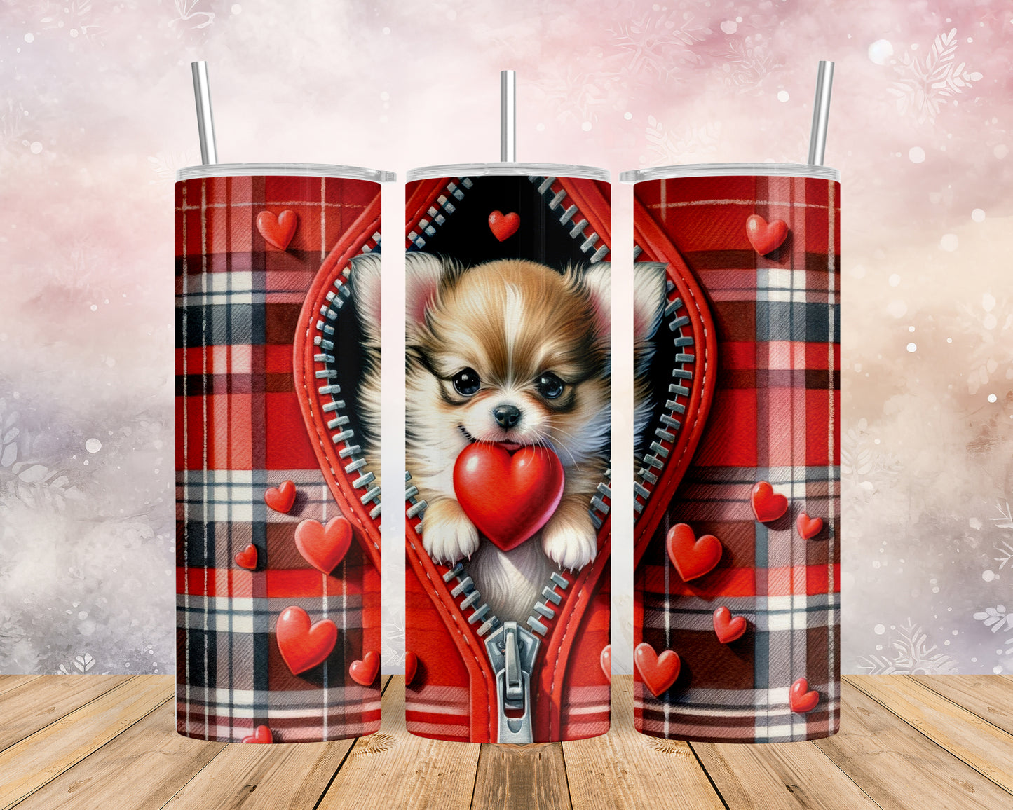 Skinny Tumbler with Straw, 20oz, Dog, Valentines Day, awd-838