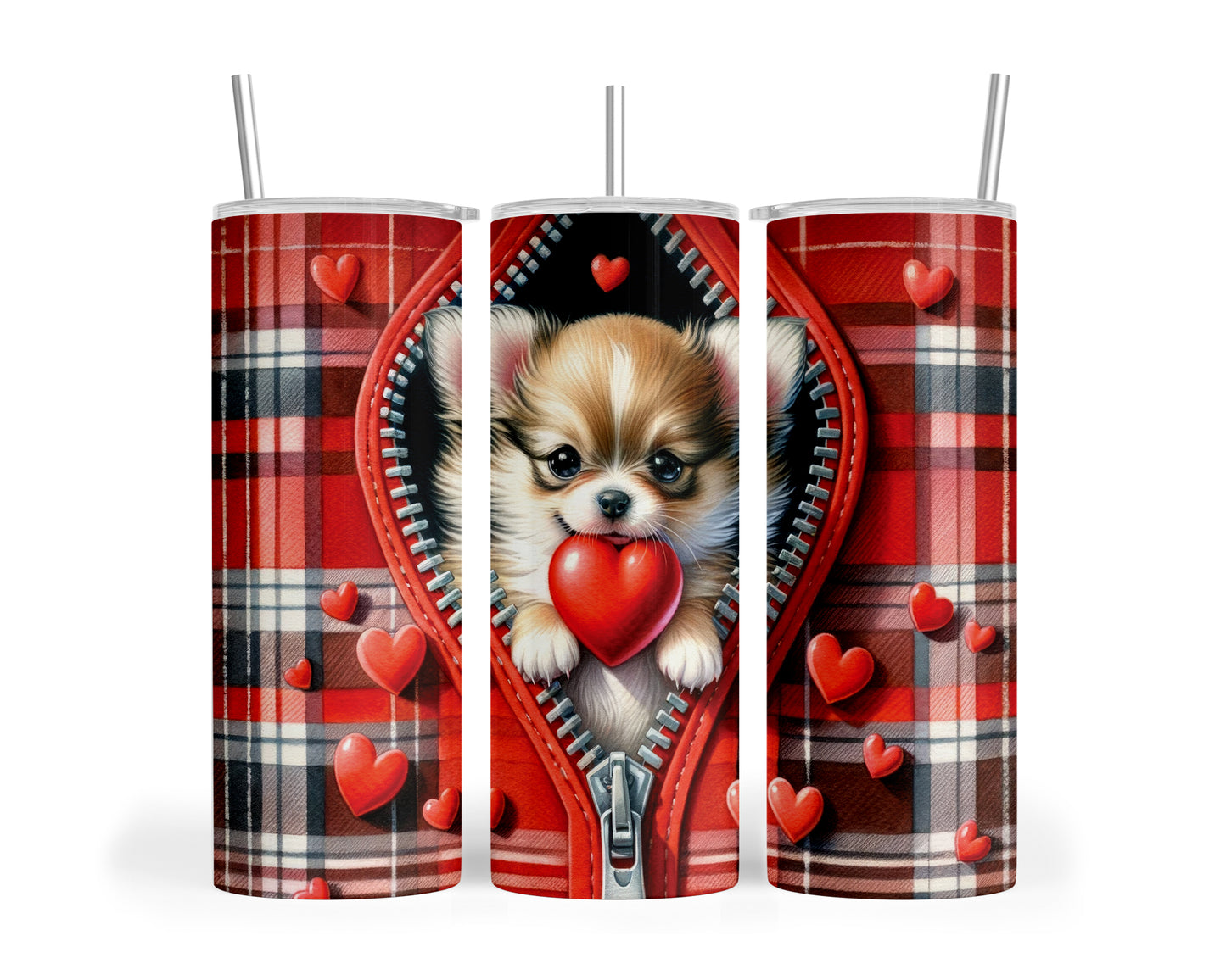 Skinny Tumbler with Straw, 20oz, Dog, Valentines Day, awd-838