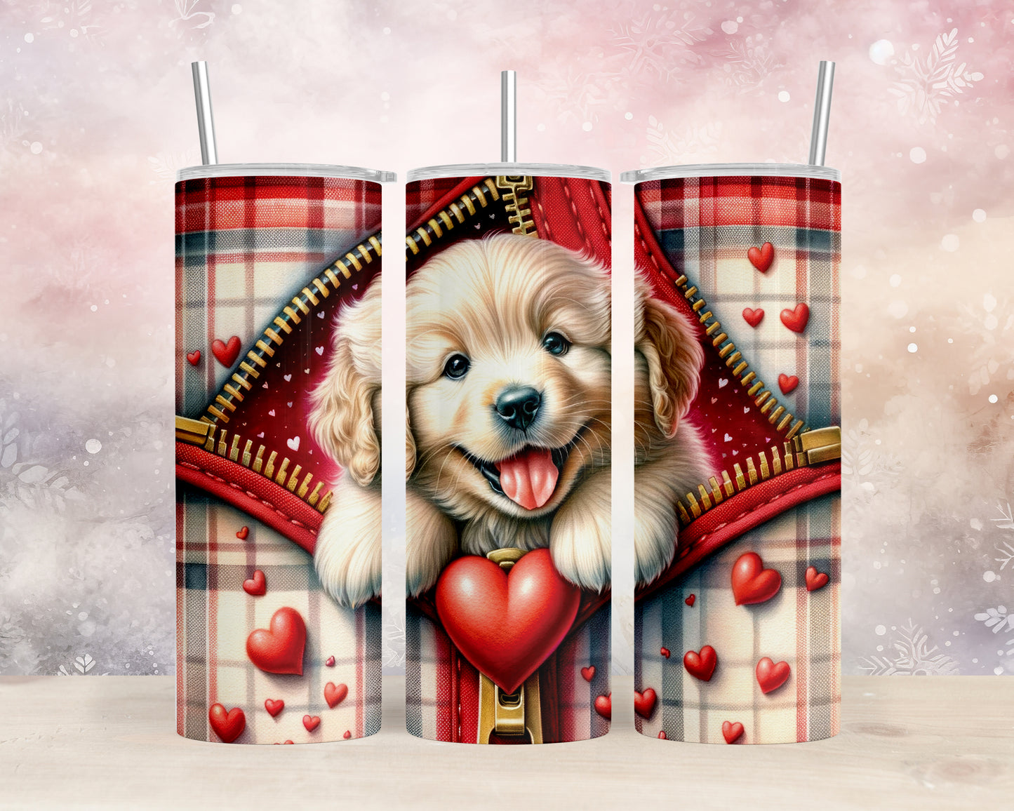 Skinny Tumbler with Straw, 20oz, Dog, Valentines Day, awd-839