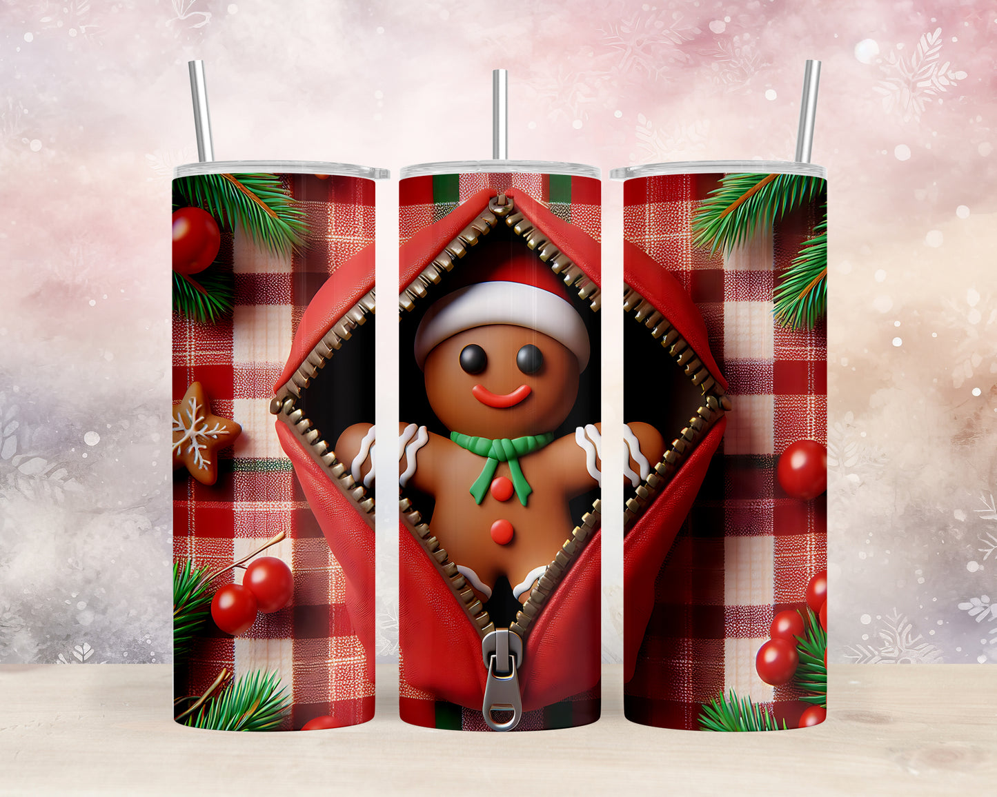 Skinny Tumbler with Straw, 20oz, Gingerbread Man, awd-843