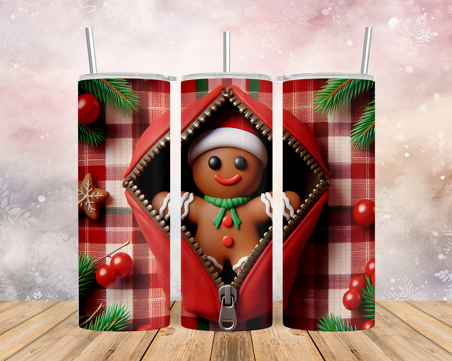 Skinny Tumbler with Straw, 20oz, Gingerbread Man, awd-843